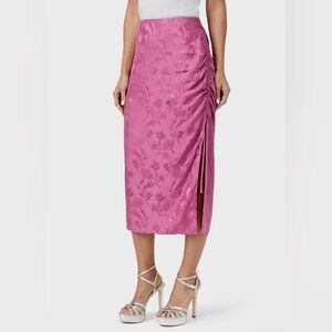 PAIGE 100% Silk Ruched Tie‎ Damask Floral Women's Midi Skirt Dusty Plum Small